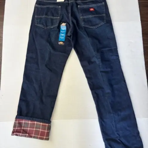 Dickies Flannel Lined Relaxed Fit Jeans 12R Dark Wash Cuff Warm Utility Campus