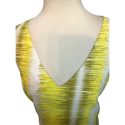 Larry Levine yellow white and beige print sheath dress fully lined