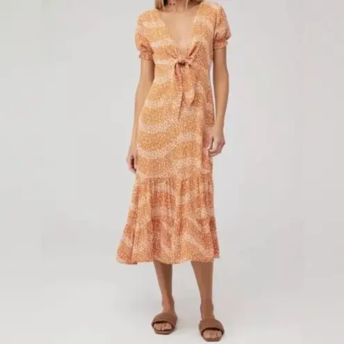 New! Beachgold Danny Tie Front Midi Dress Sz Medium $219 Orange