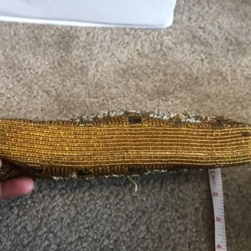 Vintage Micro Beading Petit Point Floral Purse Handbag Clutch Gold