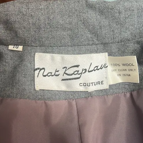 Vintage Nat Kaplan Couture Wool Skirt Suit Gray Size 10