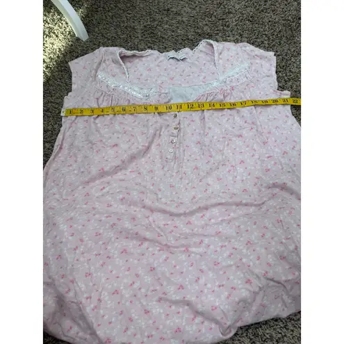 Eileen West Pink Floral Nightgown Sz L Cottagecore Cotton Lace Trim Sleepwear Size L
