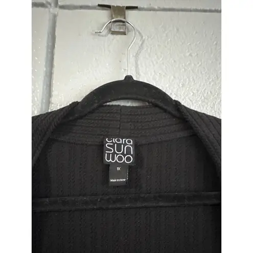 Womens Ciara Sun Woo Chunky Ribbed Modern Pocket Sweater Cardigan in Black sz 1X