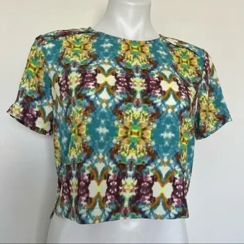 Forever 21 Vintage 90s Kaleidoscope Print Crop Top | Short Sleeve | Size S Yellow