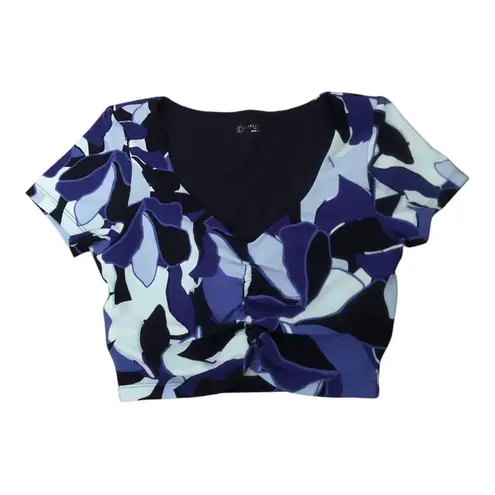 OFFLINE by aerie NWOT Women’s Real Me Ruched Crop T Shirt Small Blue Black Print