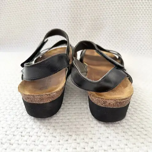 Naot Kayla Black Matte Leather Strappy Corkbed Low Platform Wedge Sandals 41 L10 Size 10