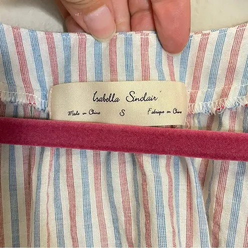 Anthropologie  Isabella Sinclair Striped Smocked Neck Short Sleeve White Red S