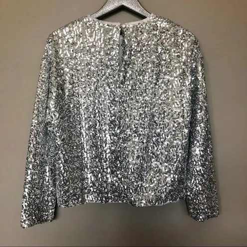 Something Navy  All Over Silver Sequin Long Sleeve Blouse