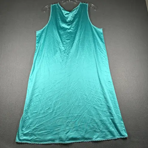 Vanity Fair Vintage Nightgown Womens Medium Teal Lace Chemise Made USA 90s