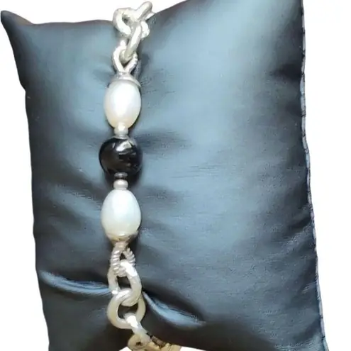 Vintage Esposito ESPO SIG Sterling Silver Pearl Smoky Quartz Women's Bracelet 8"