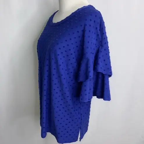Kim & Cami Blue Flounce Raised Polka Dot Casual Career Top S
