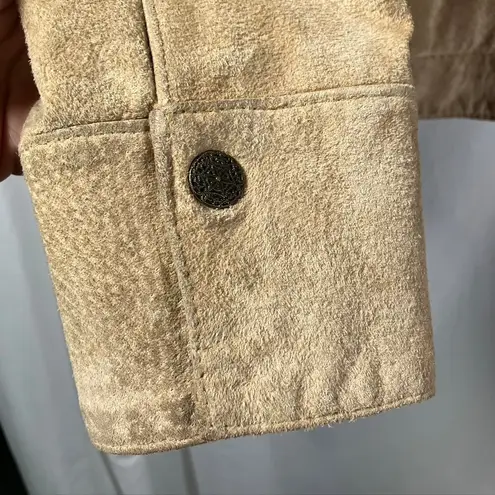 A.M.I. Leather Jacket Tan Brown Suede Button Up Womens Medium Career