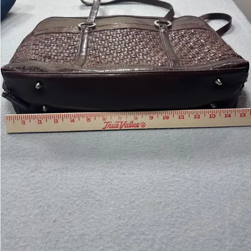 Coldwater Creek Laptop Tote Bag Faux Croc Leather Woven Brown Shoulder Bag Work