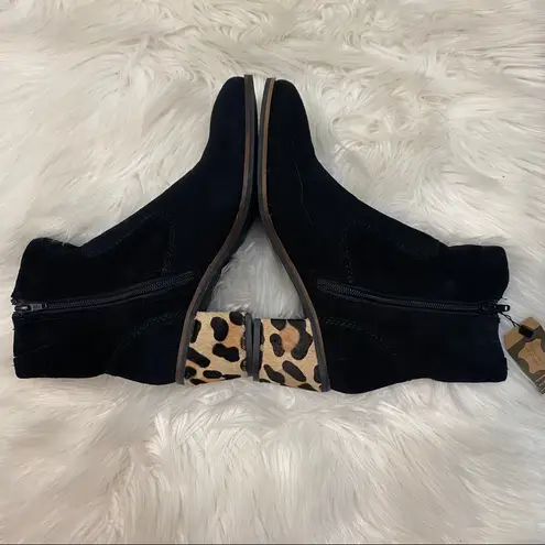 Crevo Jade Leather Suede Block Heel Bootie Leopard Animal Print size 8.5 Black
