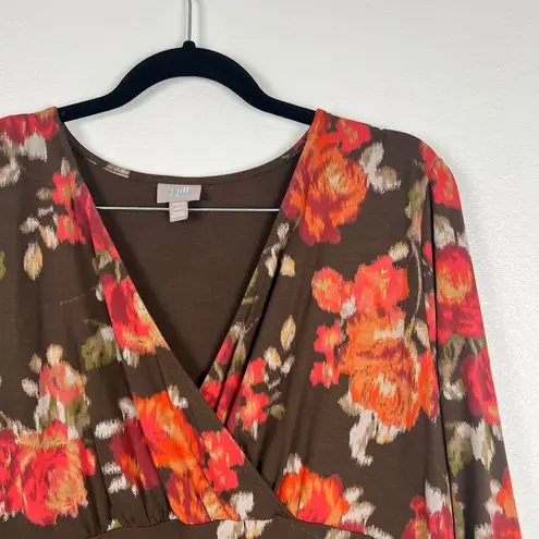 J Jill Women's Floral V Neck Dress Sz LP Brown Size undefined