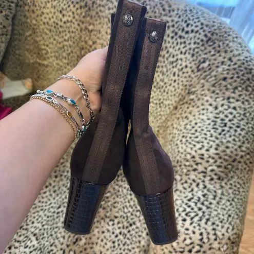 Donald Pliner Brown Zari Crepe Heeled Bootie Size 10M