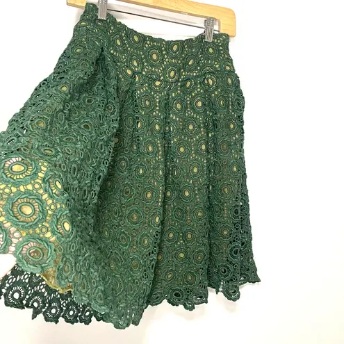 Moulinette Soeurs Anthropologie Citron Green Emerald Crochet Full A-Line Skirt 0