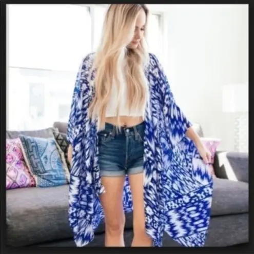 Michael Stars Blue & White Ruana Scarf Sarong NIP