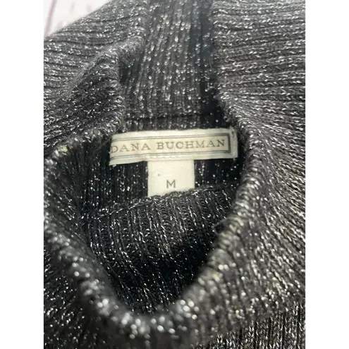 Dana Buchman Sleeveless Sweater Womens M Shimmery Black Mock Neck Ribbed Stretch