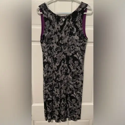 Gaiam Reversible Midi V-Neck Tank Dress Black Floral Or Solid Purple Large