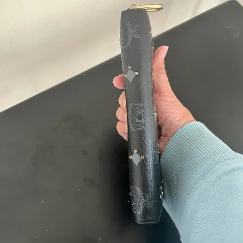 MCM Visetos Monogram Zip Around Wallet Black Gold Studded