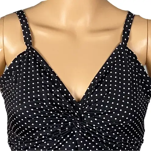 MiracleSuit  “Pin Point Love Knot Tankini Top”- black w/white dots. Size 10. EUC