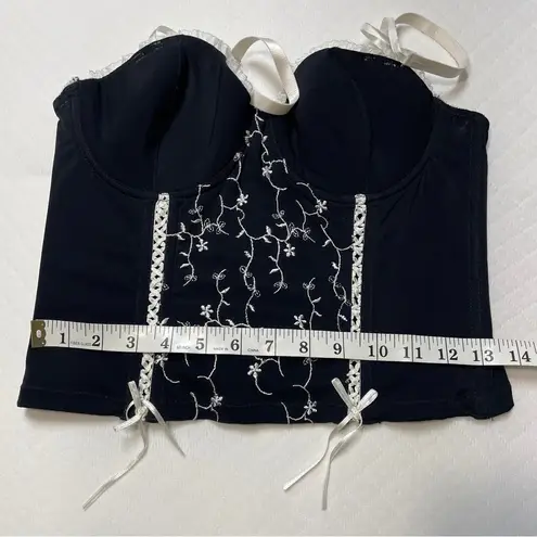 Black Bustier Top with White Embroidery size 36C Black