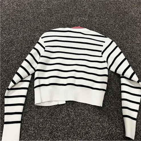 frame denim FRAME Relaxed Striped Rib-Knit Cardigan & bralette set - black white stripe NWT - Image 7