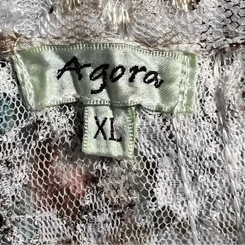 Agora Vintage Style Floral Patchwork Lace Top Size XL Snap Button Boho Festival Blue