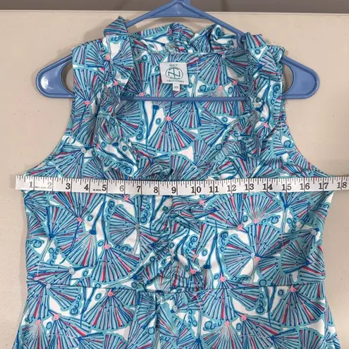 Tracy Negoshian Blue and White Patterned Mini Dress Size XS EUC