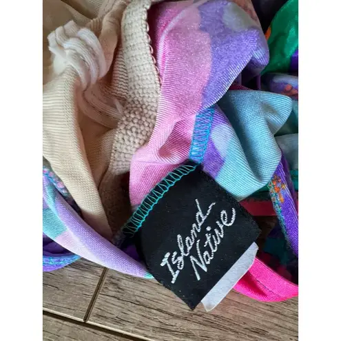 Vintage Island Native Swimsuit Leotard Hawaiian Floral Neon 14 80s 90s Purple Size 12