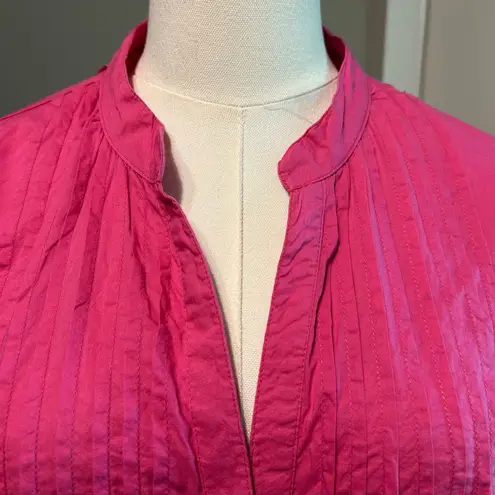 Woman Within Top S M Button Up Peasant Smock Fuchsia Pleats Artsy 100% Cotton