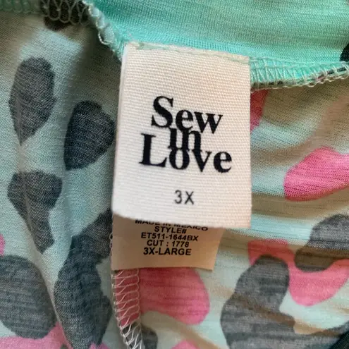 Sew In Love Teal w/ Black & Pink Cheetah Print 3x Women’s Shirt. 2321