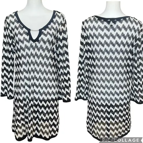 Joseph Ribkoff Swim Cover Up Size Medium Black White Chevron Mini