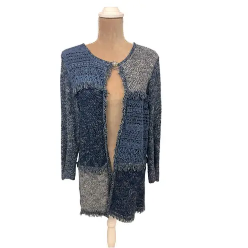 Alfred Dunner Tweed Patchwork Cardigan Womens Size Small Sweater Cottage Blue - Image 2