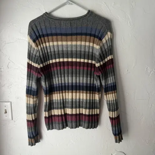 Christopher & Banks Vintage 90s Grunge Women's Striped Ribbed Crewneck Sweater L