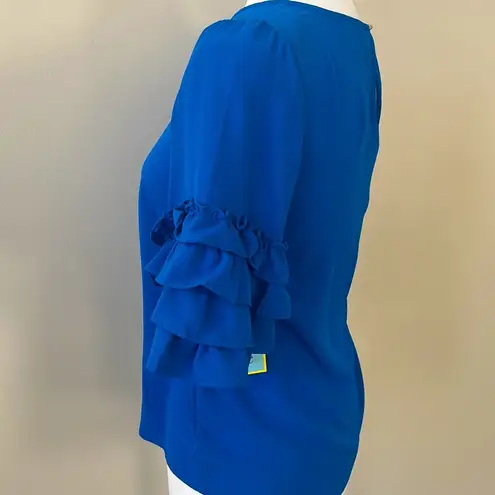 CeCe Women’s Chiffon Tiered Blouse Ruffle Bell Sleeves Deep Cosmic Blue Size XS