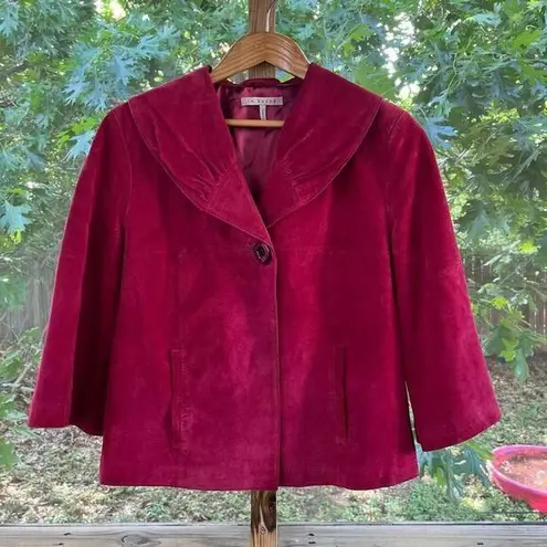 In Suede Women's Red Vintage 100% Leather Suede Cape Jacket Size L Size L