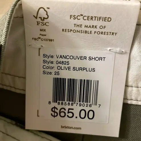 Brixton Vancouver Chino Shorts Size 25
