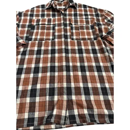 Circus Hotel Plaid Long Sleeve Button Down Shirt Dress Brown Size XL