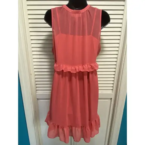 Motherhood Maternity Coral Chiffon Ruffle Lace Tassel Lined Medium Sleeveless