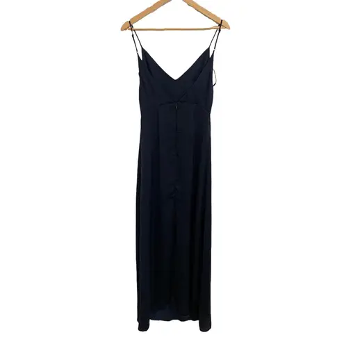 Capulet Navy Deep V-neck Maxi Satin Dress High Slit Size Small