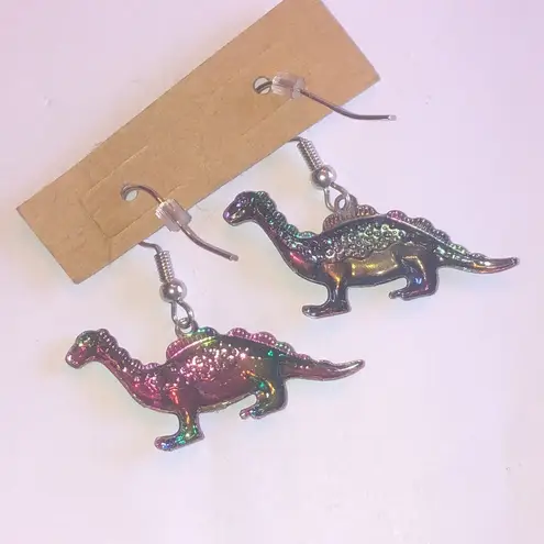 Colorful Rainbow Lightweight Boho Dinosaur Earrings Green