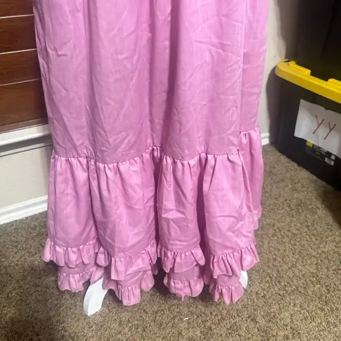 Vtg 70s Young Edwardian Dress By Arpeja Pink Tiered Prairie Cottage Hippie sz S