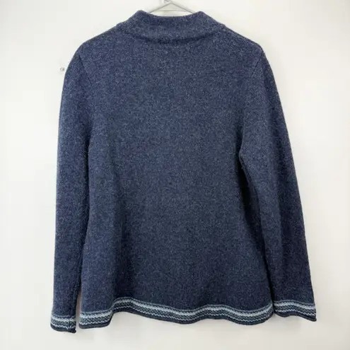 Vintage LL Bean Blue Full Zip Embroidery Wool Cardigan Sweater Size XL