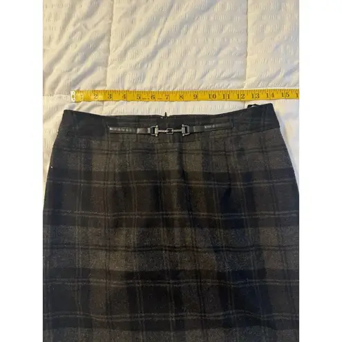 Amanda & Chelsea Pencil Skirt Wool Blend Gray Belted Checkered Dark Academia