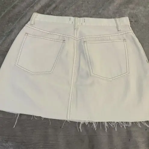 Pistola ivory Off White Denim A Line Mini Skirt Size 27 NET Raw Hem Casual Short