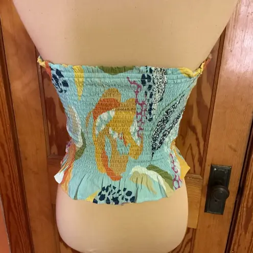 Angie Colorful Op Art Smocked Strapless Top