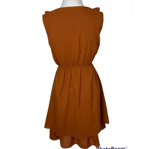 YA Los Angeles Burnt Sienna Sleeveless Ruffle Top Tier Bottom Casual Dress M
