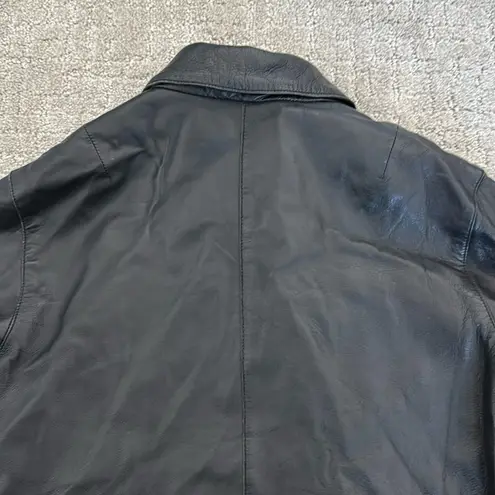 VTG black Leather Coat jacket zip up collared vintage 100% genuine fully lined Size L